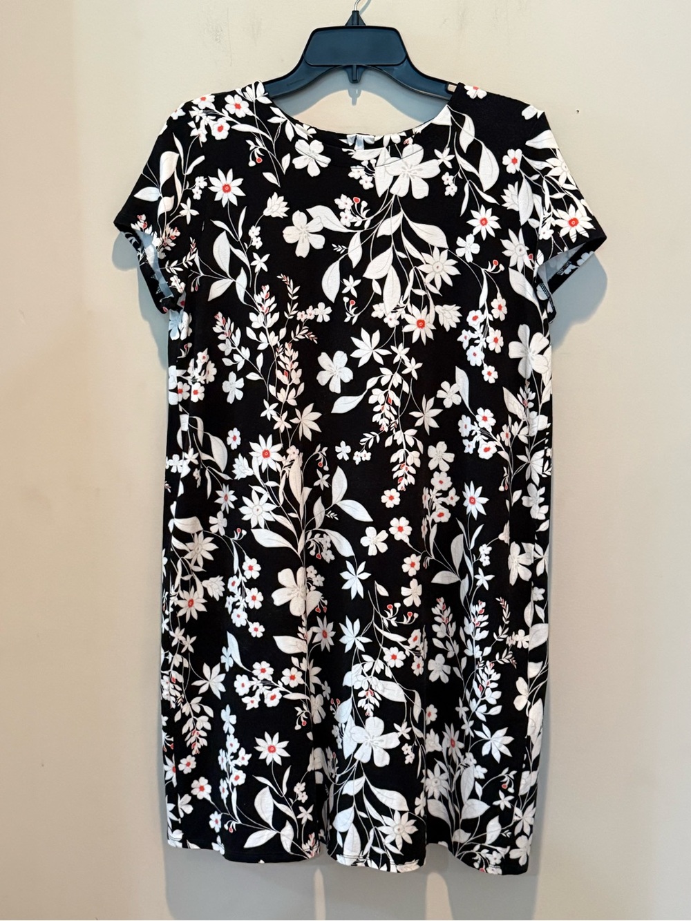 J. Jill Black Floral Midi Dress with White & Red Accents